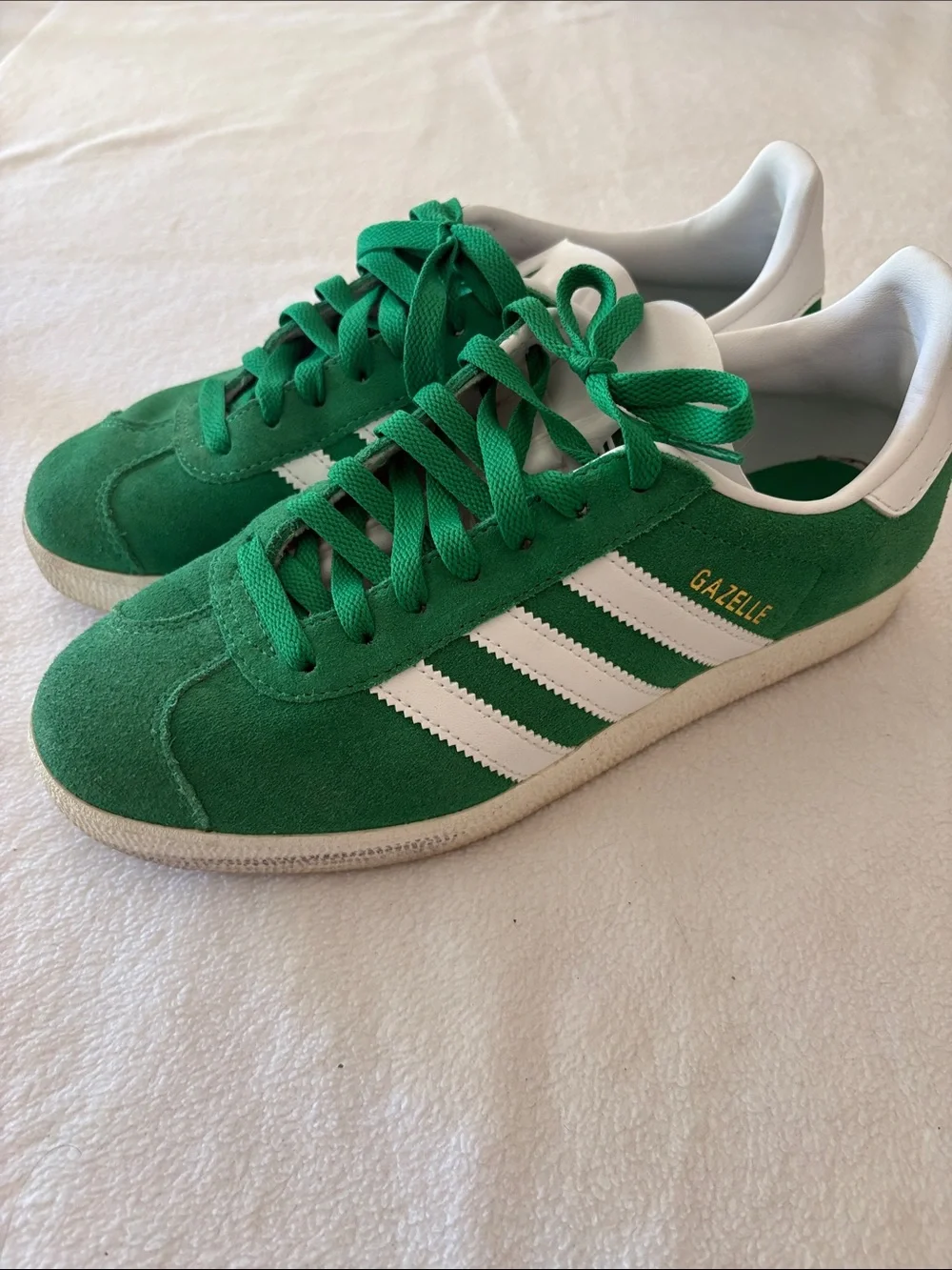 Adidas Green Suede Gazelle Sneakers with White Stripes